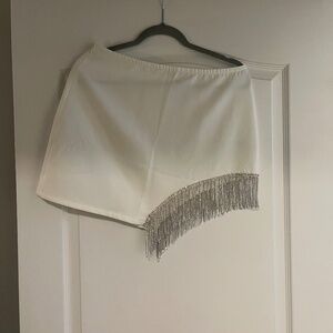 12th Tribe High Waisted White Mini Skirt with RhineStone Fringe